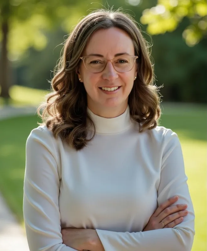 Mandy Walker, founder of Focus on Cash, smiling with arms folded, outdoors.